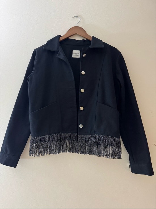 bombom Jackets & Blazers - Fringe Hem Jean Jacket in Black by Boundless